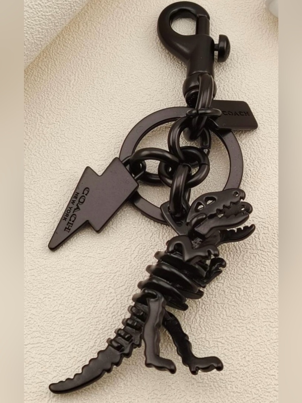 Coach Black Glossy Dinosaur Skeleton Key Charm